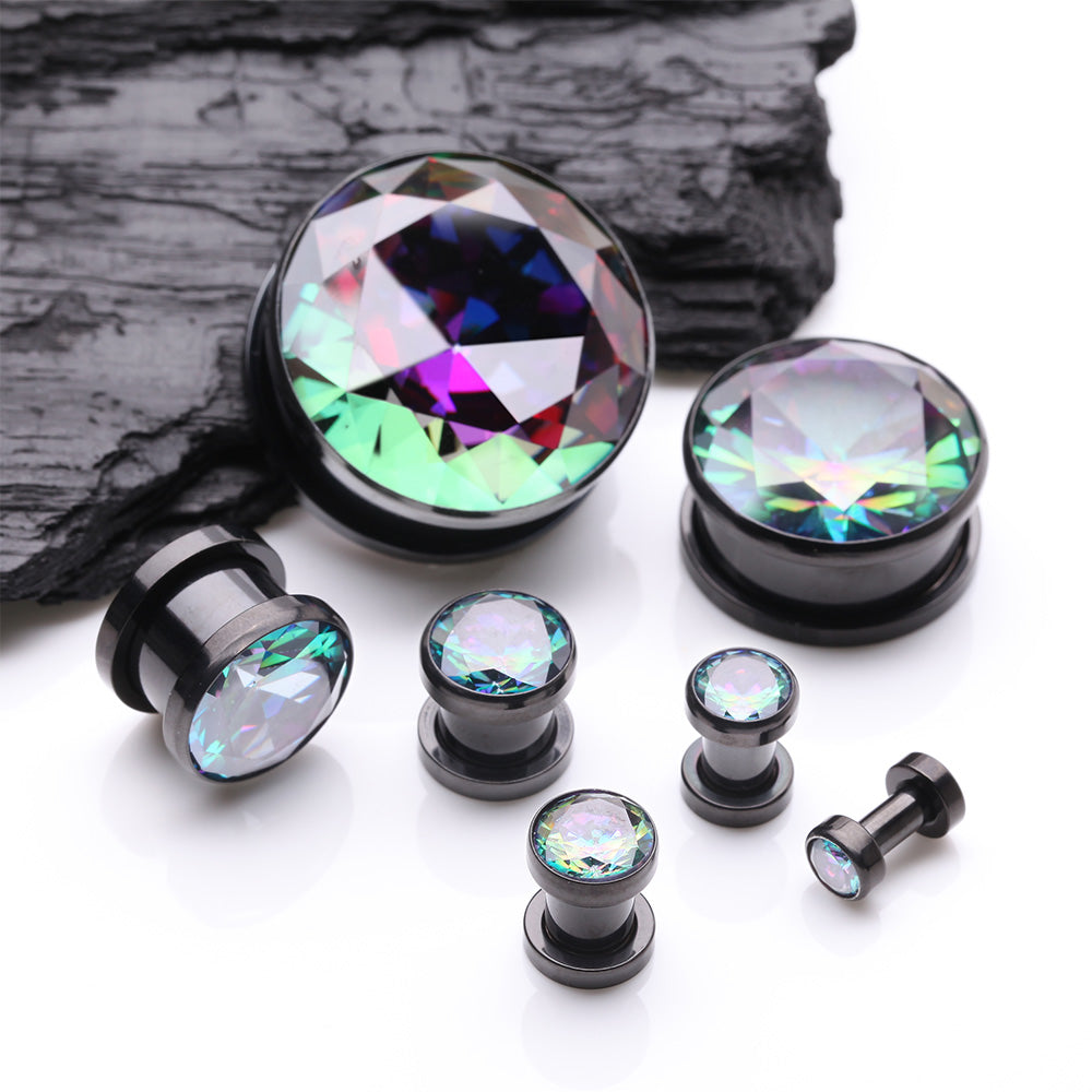 Detail View 2 of A Pair of Blackline Sparkle Steel Magnum Hollow Screw-Fit Plug-Vitrail Medium