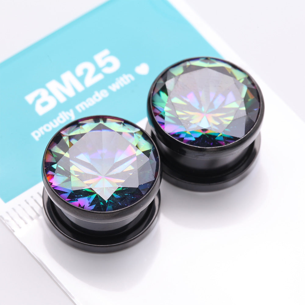 Detail View 3 of A Pair of Blackline Sparkle Steel Magnum Hollow Screw-Fit Plug-Vitrail Medium