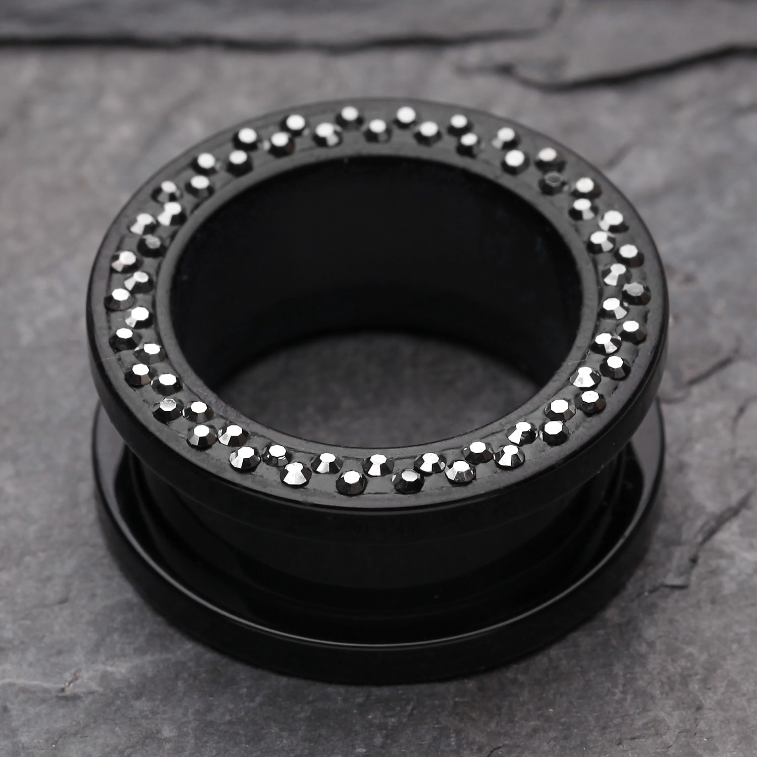 Detail View 1 of A Pair of Multi-Gem Sparkle Acrylic Flesh Tunnel Ear Gauge Plug-Black