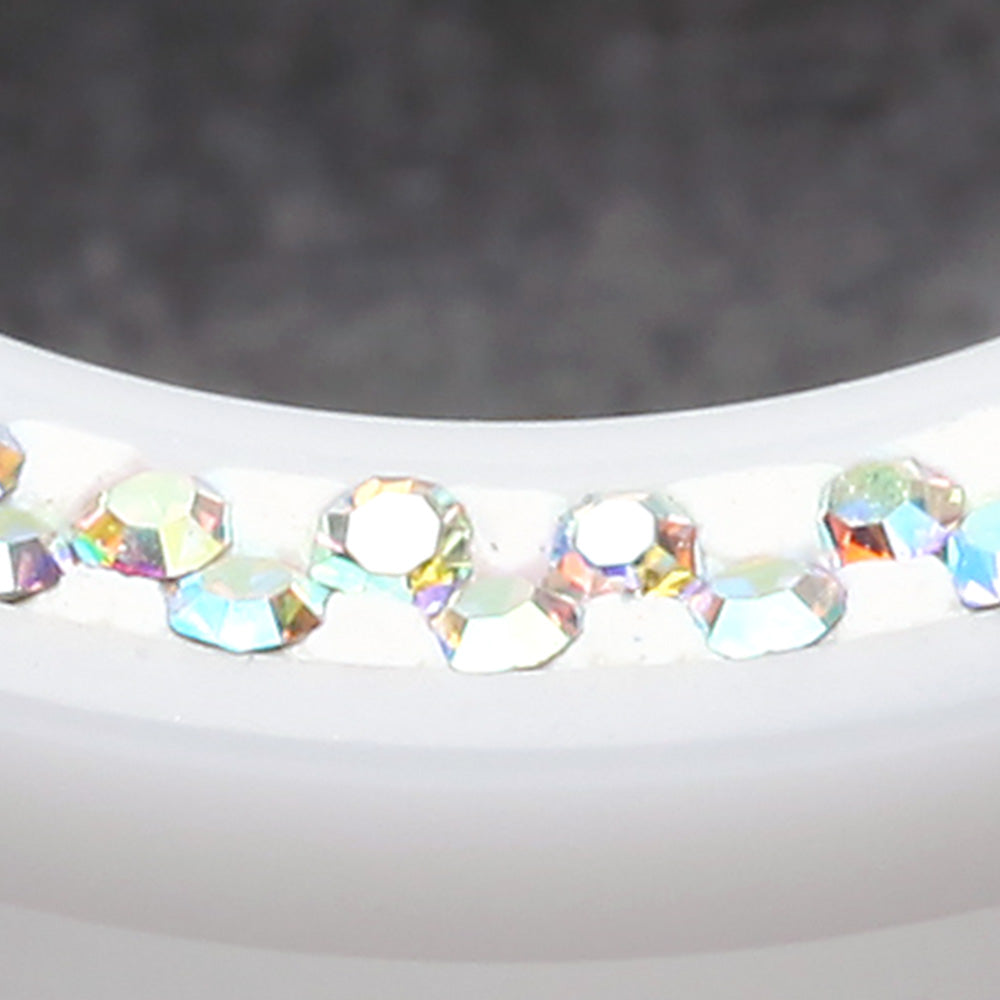 Detail View 3 of A Pair of Multi-Gem Sparkle Acrylic Flesh Tunnel Ear Gauge Plug-White