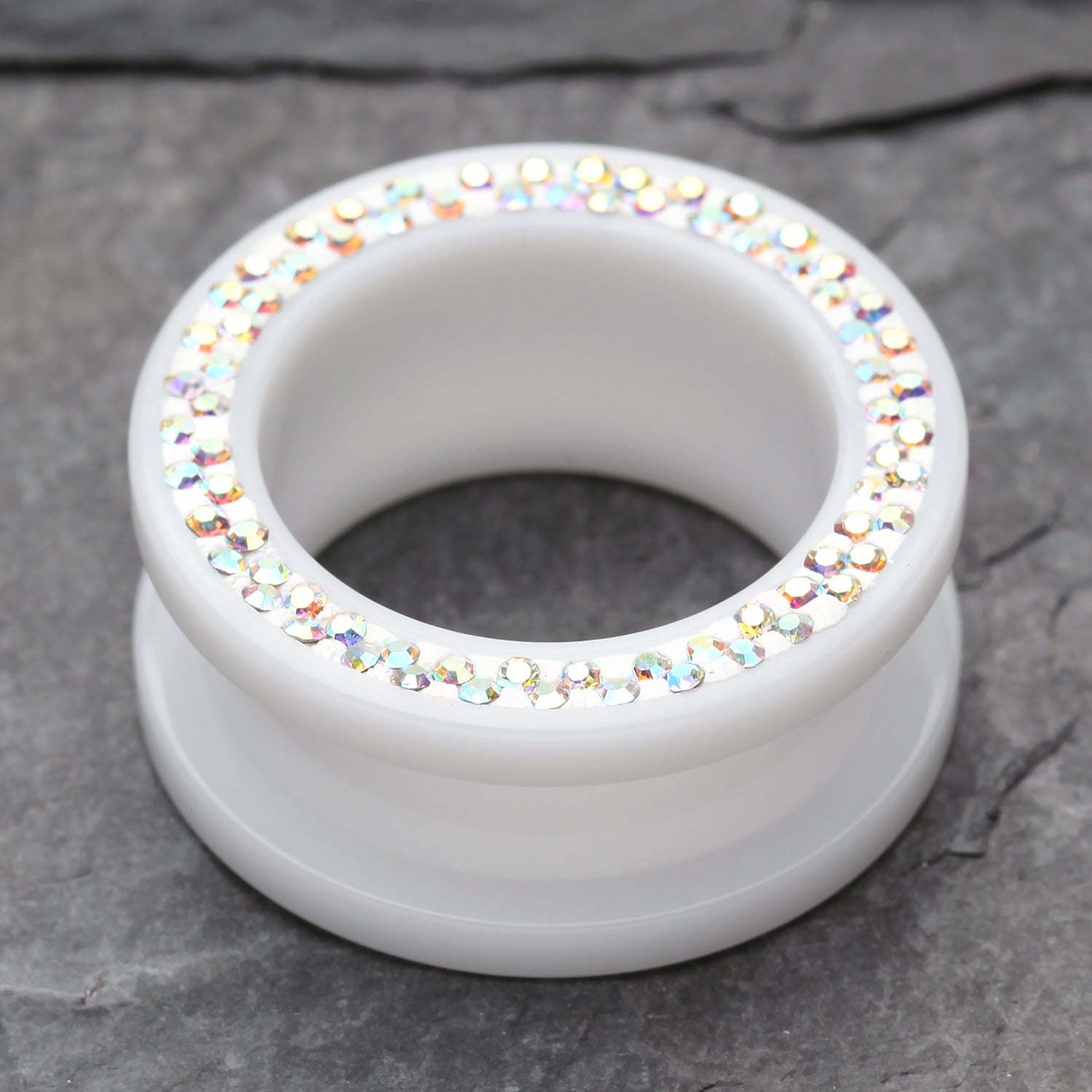 Detail View 1 of A Pair of Multi-Gem Sparkle Acrylic Flesh Tunnel Ear Gauge Plug-White