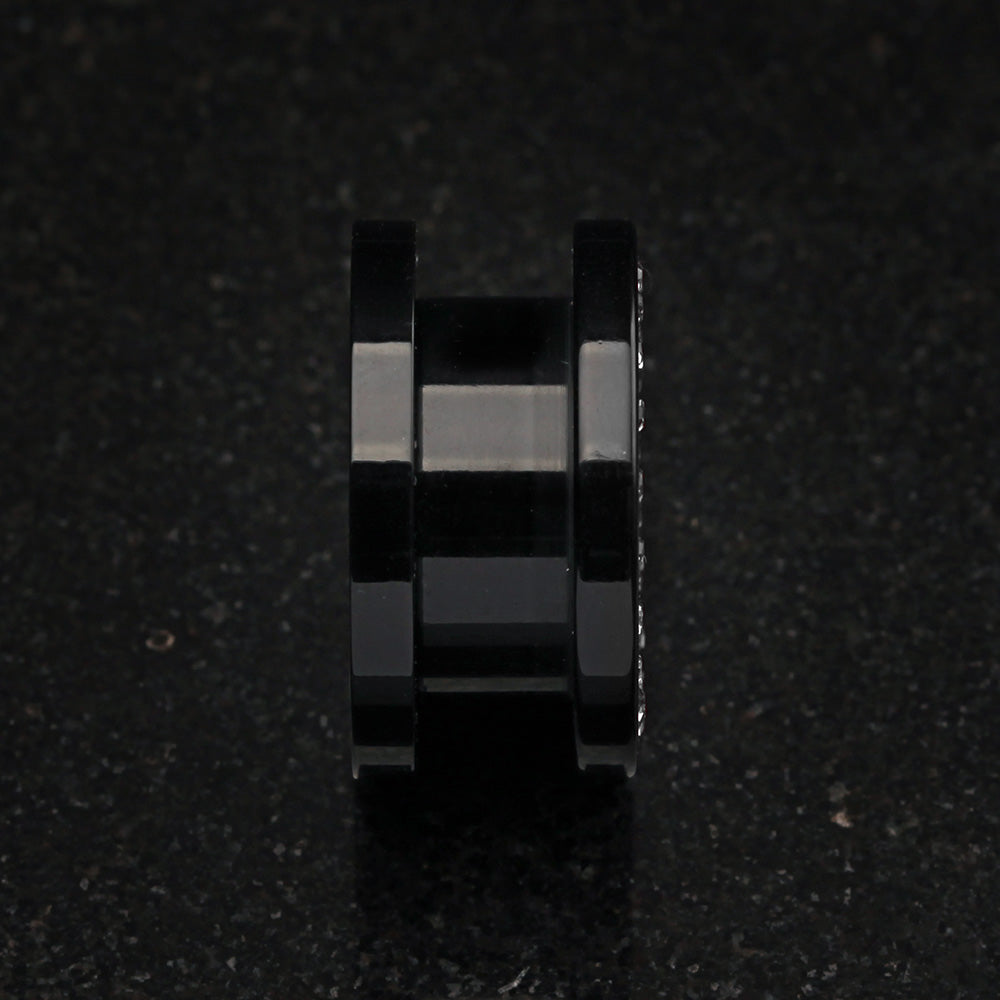 Detail View 3 of A Pair of Gems Encircle Screw-Fit Ear Gauge Tunnel Plug-Black/Clear