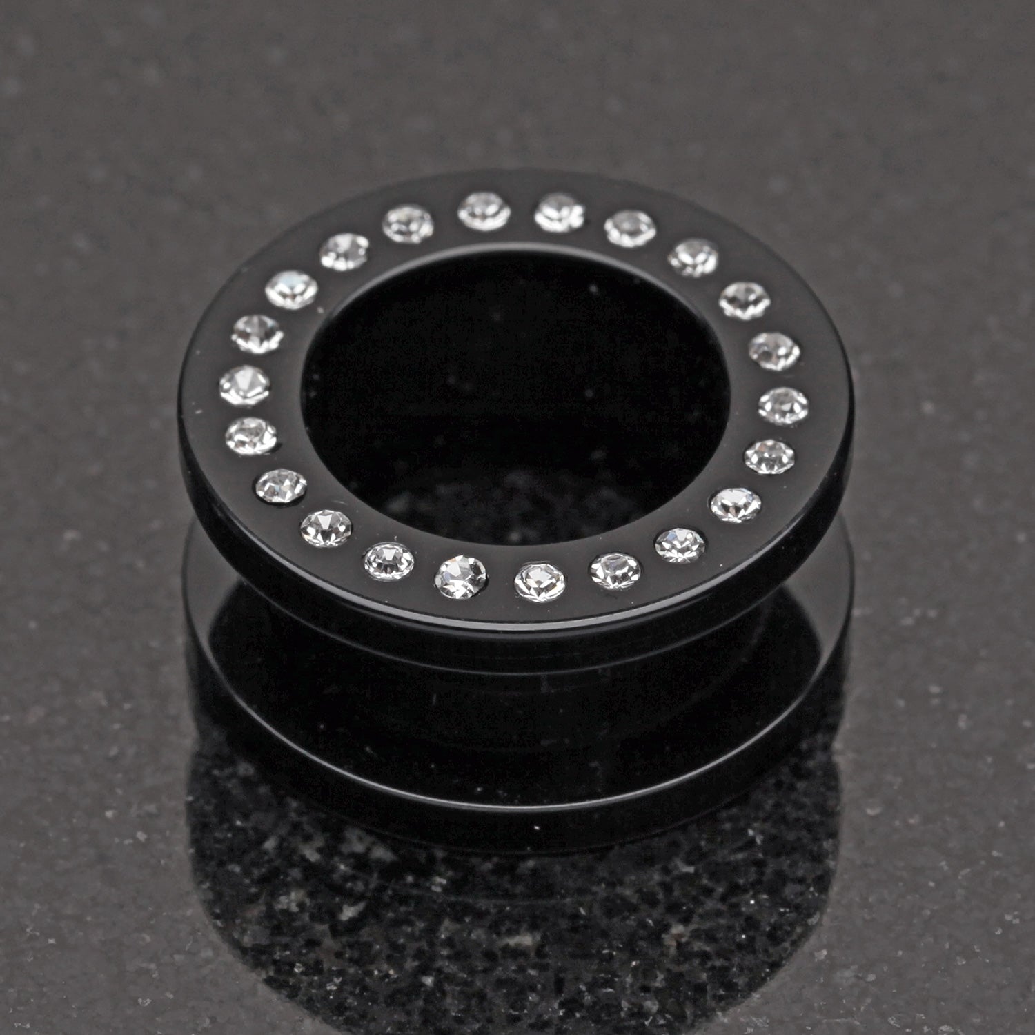 Detail View 1 of A Pair of Gems Encircle Screw-Fit Ear Gauge Tunnel Plug-Black/Clear