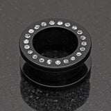 Detail View 1 of A Pair of Gems Encircle Screw-Fit Ear Gauge Tunnel Plug-Black/Clear