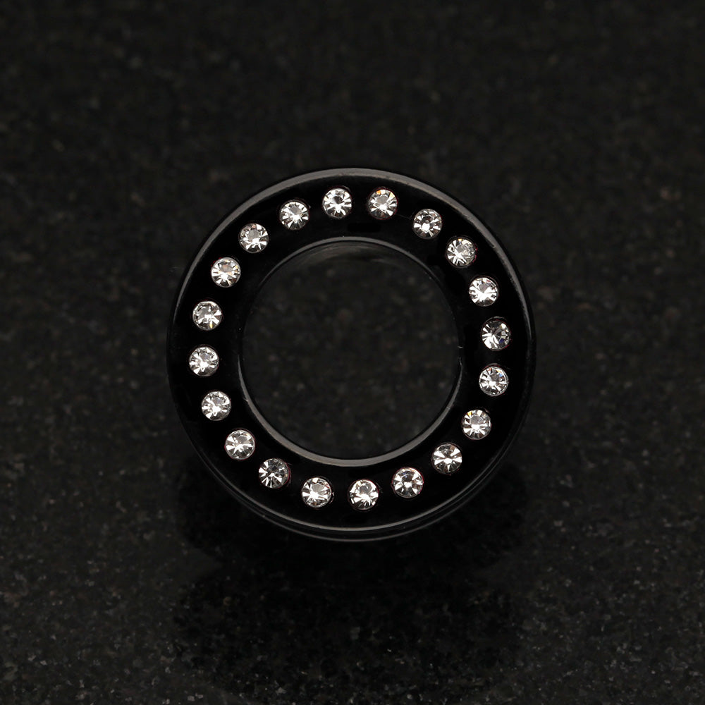Detail View 2 of A Pair of Gems Encircle Screw-Fit Ear Gauge Tunnel Plug-Black/Clear