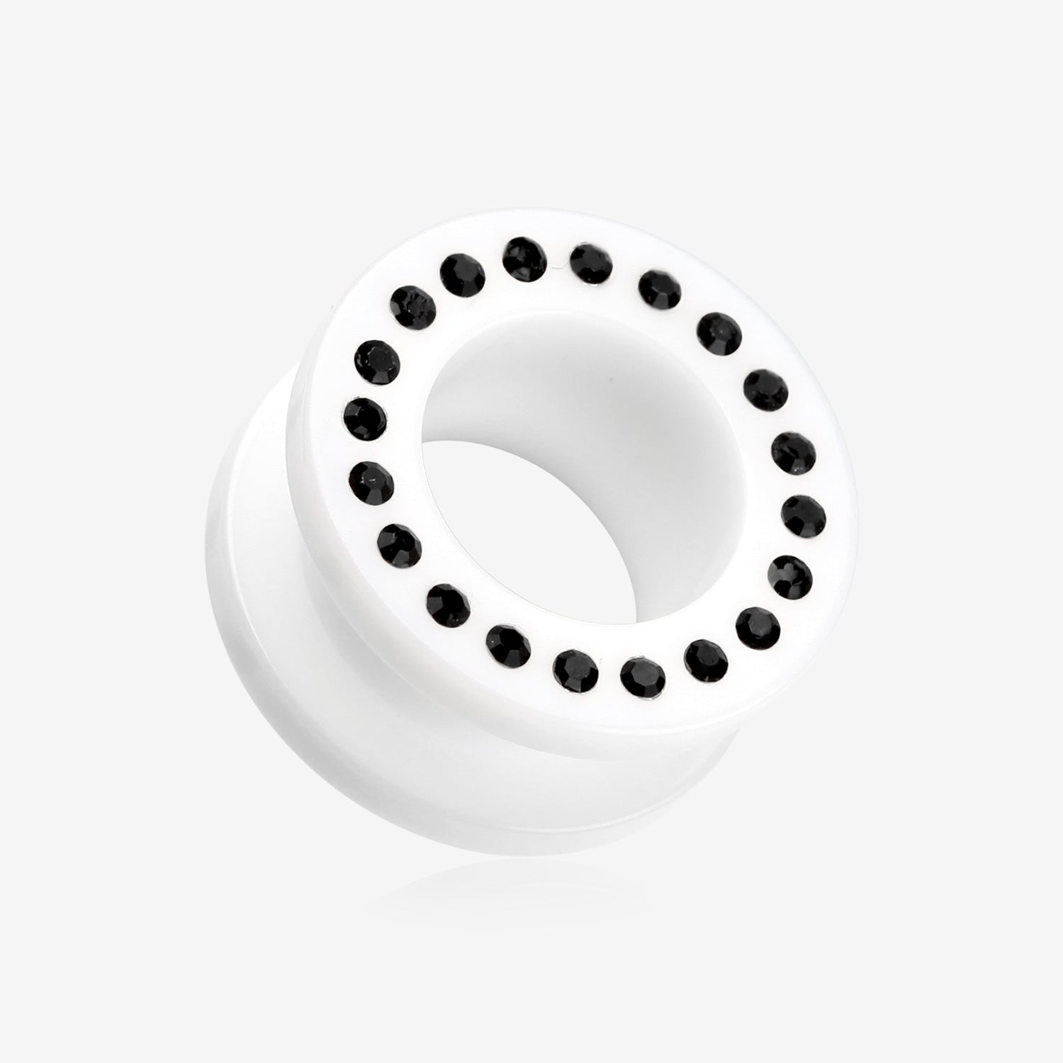 A Pair of Gems Encircle Screw-Fit Ear Gauge Tunnel Plug-White/Black