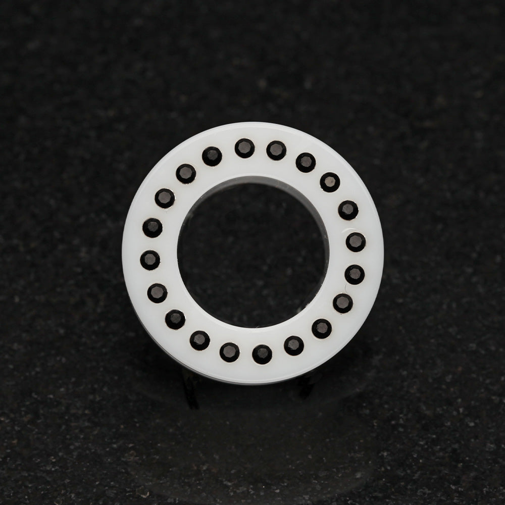 Detail View 2 of A Pair of Gems Encircle Screw-Fit Ear Gauge Tunnel Plug-White/Black