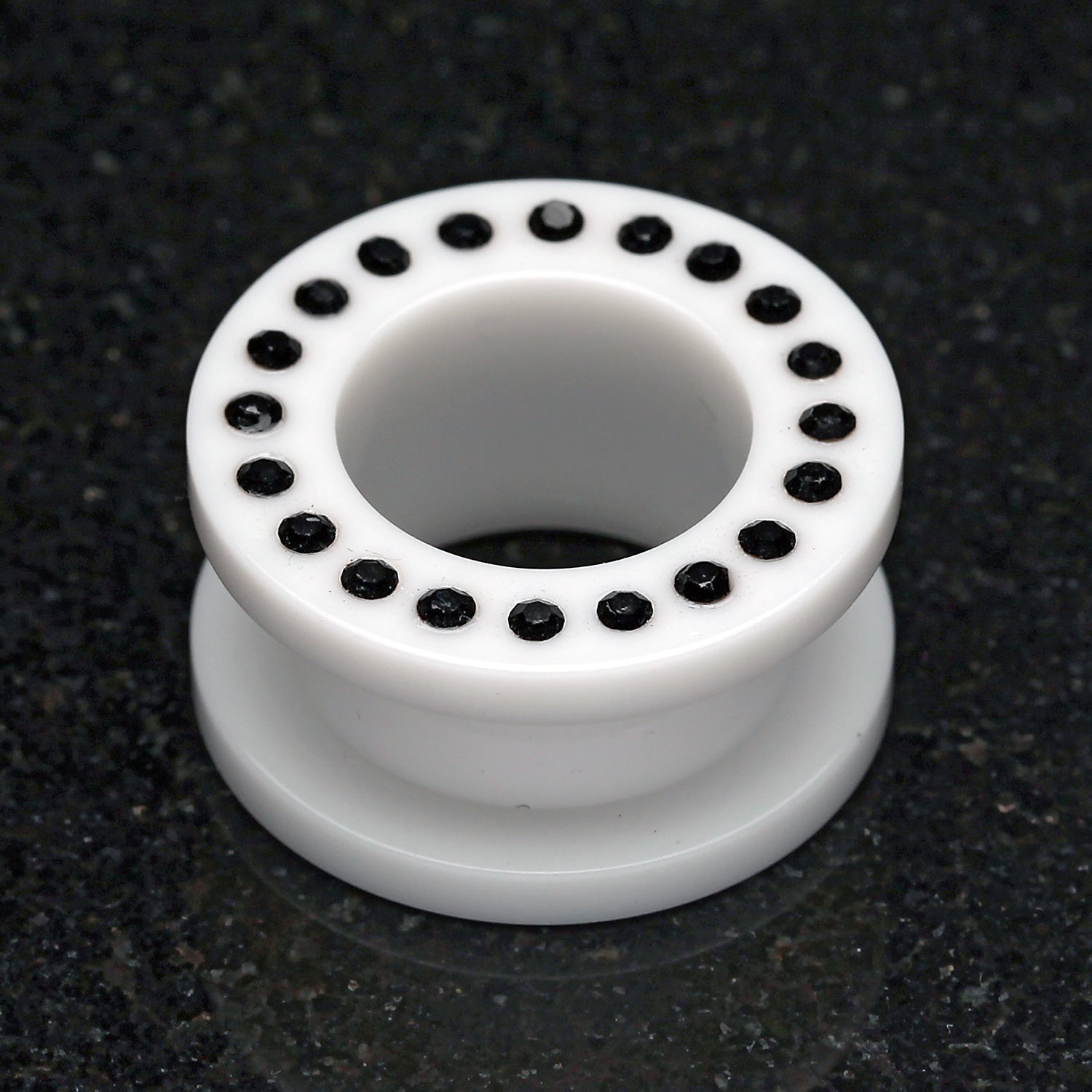 Detail View 1 of A Pair of Gems Encircle Screw-Fit Ear Gauge Tunnel Plug-White/Black
