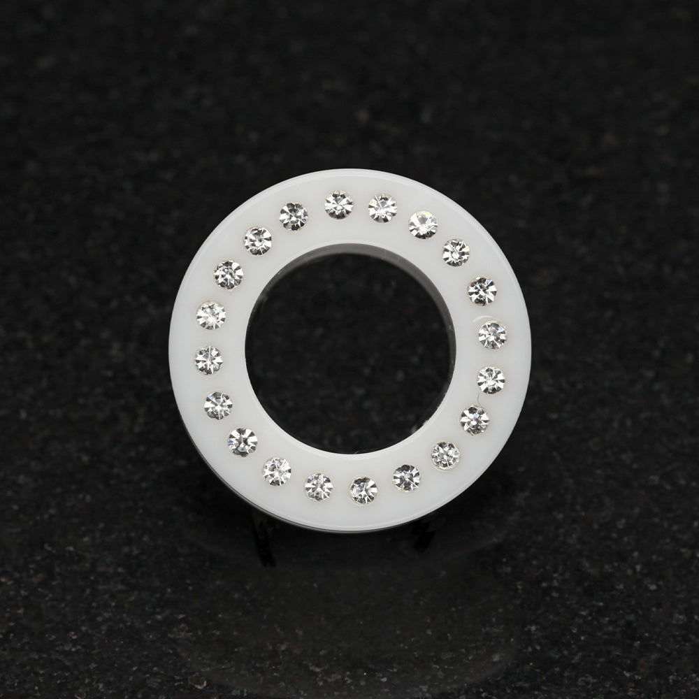 Detail View 2 of A Pair of Gems Encircle Screw-Fit Ear Gauge Tunnel Plug-White/Clear