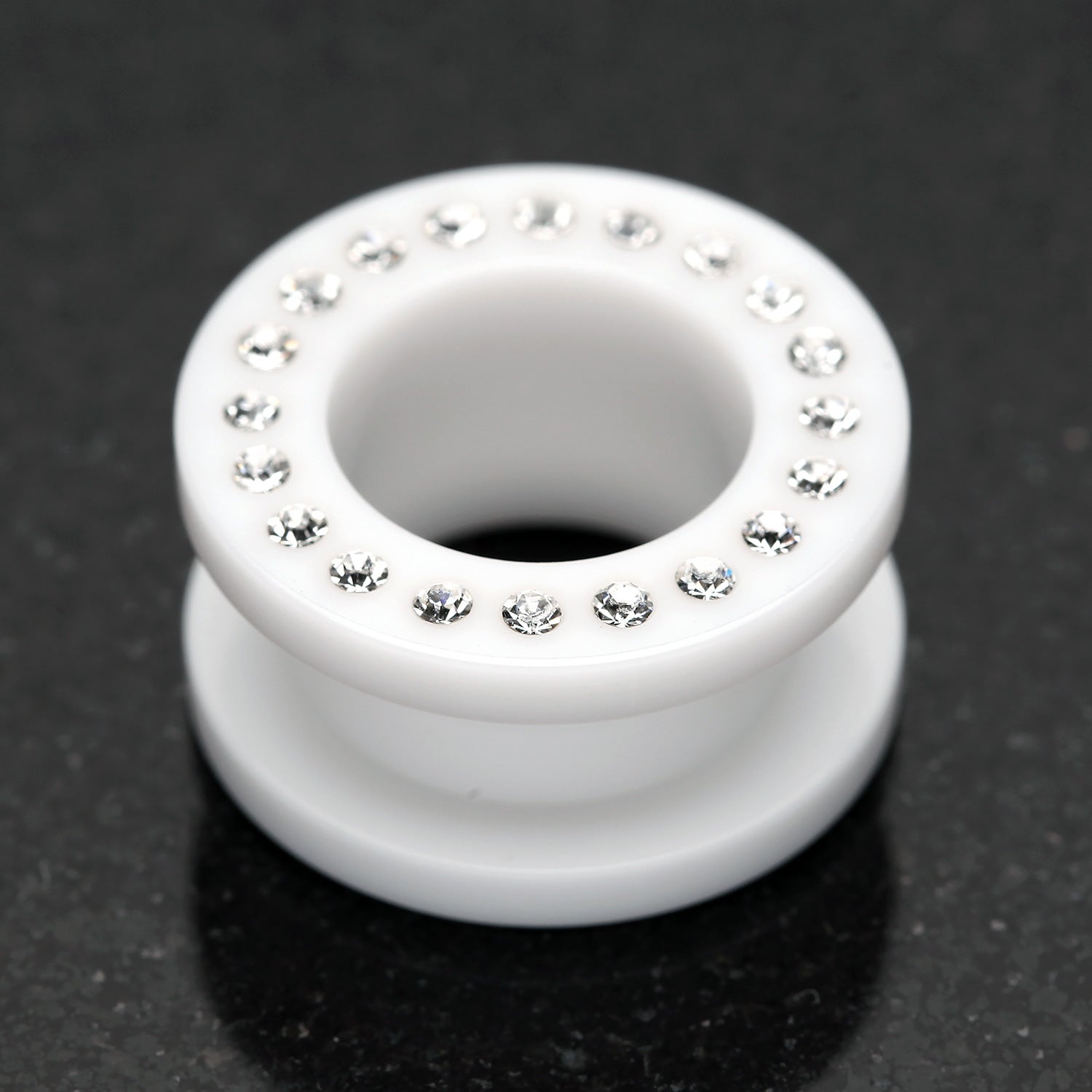 Detail View 1 of A Pair of Gems Encircle Screw-Fit Ear Gauge Tunnel Plug-White/Clear