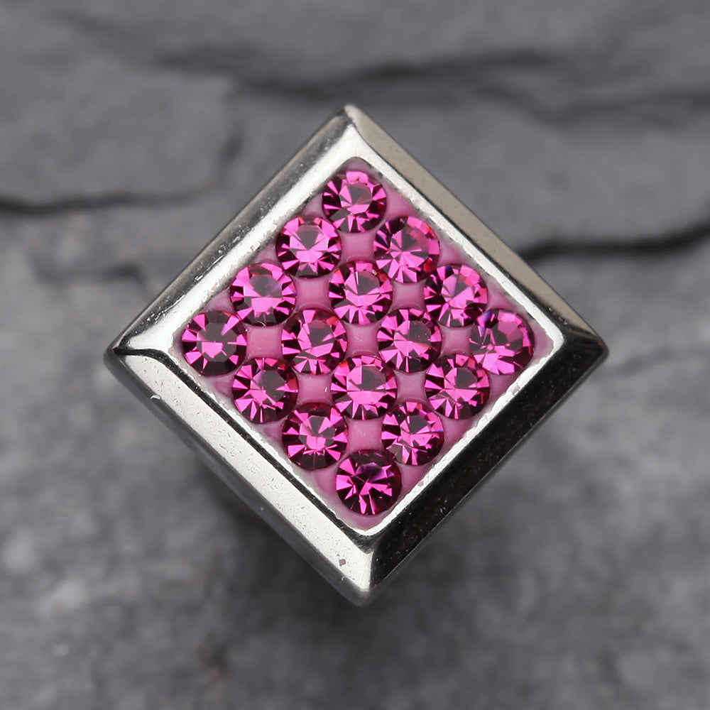 A Pair of Square Multi-Gem Sparkle Fake Plug Earring-Fuchsia