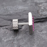 A Pair of Square Multi-Gem Sparkle Fake Plug Earring-Fuchsia