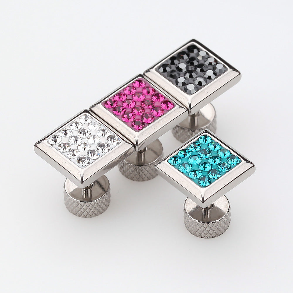 A Pair of Square Multi-Gem Sparkle Fake Plug Earring-Fuchsia