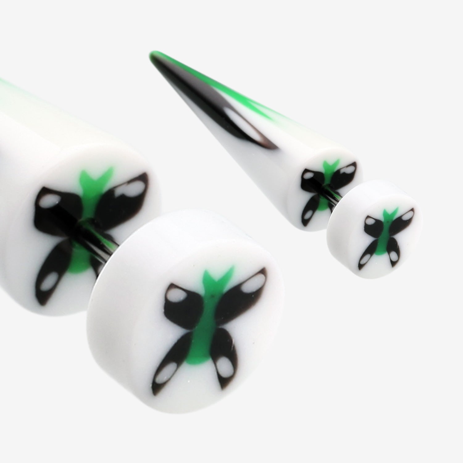 A Pair of Butterfly UV Acrylic Faux Taper Earring-White/Black