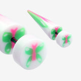 A Pair of Butterfly UV Acrylic Faux Taper Earring-White/Green