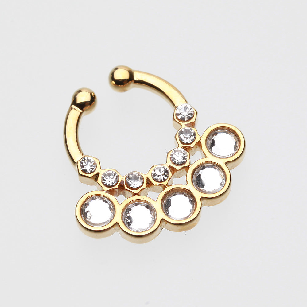 Golden Aureole Gemina Sparkle Fake Septum Clip-On Ring-Clear