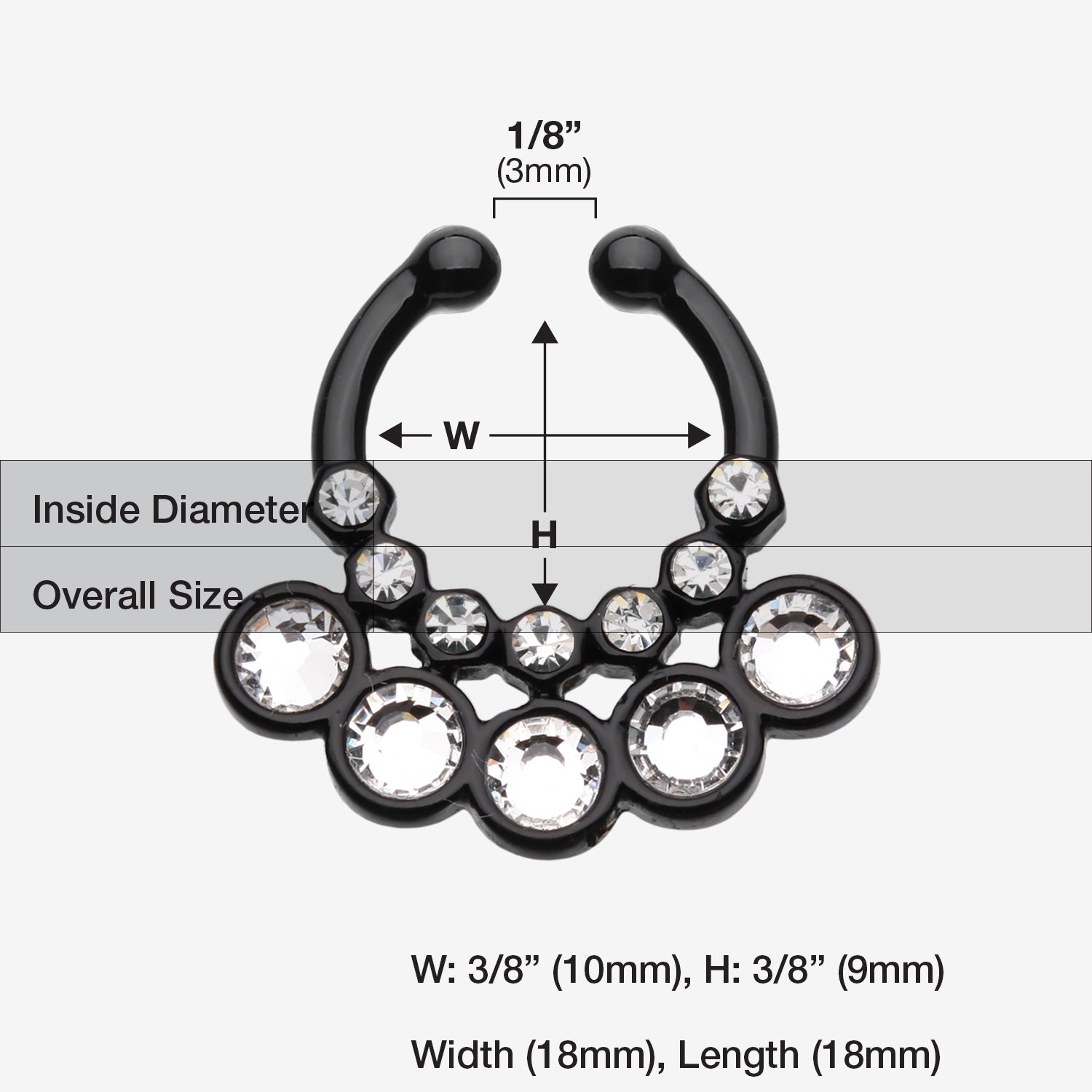 Colorline Aureole Gemina Sparkle Fake Septum Clip-On Ring-Black/Clear