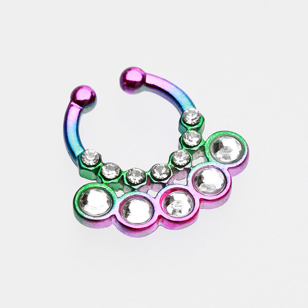 Colorline Aureole Gemina Sparkle Fake Septum Clip-On Ring-Rainbow/Clear