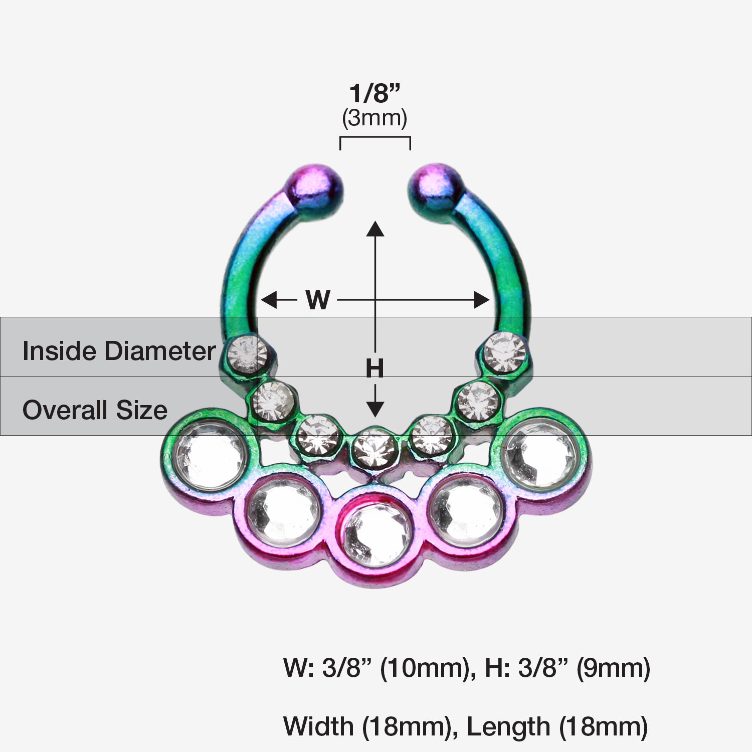 Colorline Aureole Gemina Sparkle Fake Septum Clip-On Ring-Rainbow/Clear