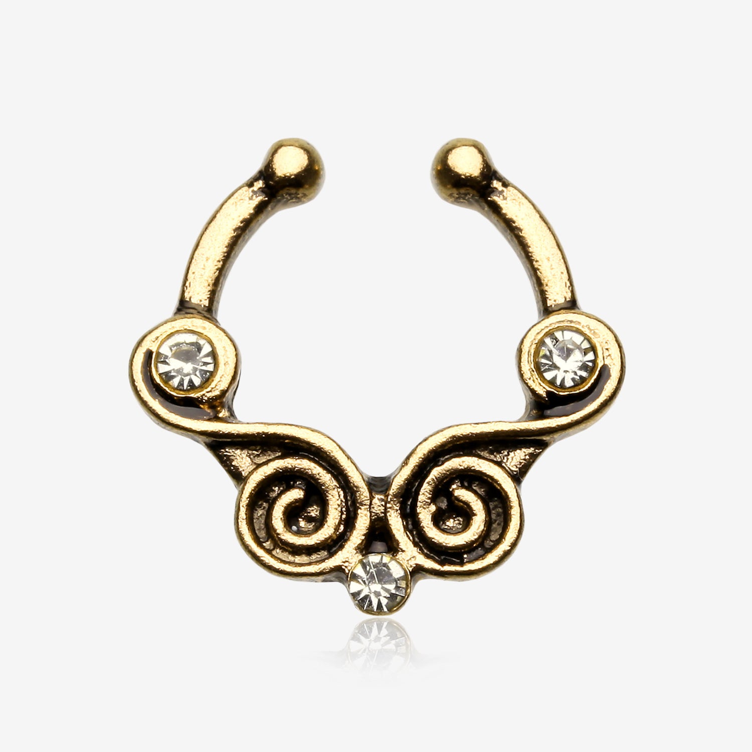 Golden Tribal Kron Sparkle Fake Septum Clip-On Ring-Clear