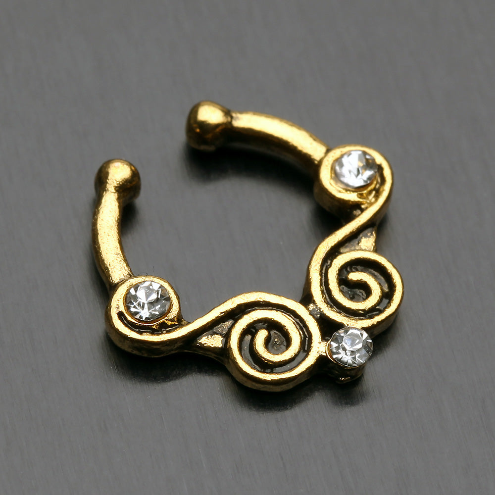 Golden Tribal Kron Sparkle Fake Septum Clip-On Ring-Clear