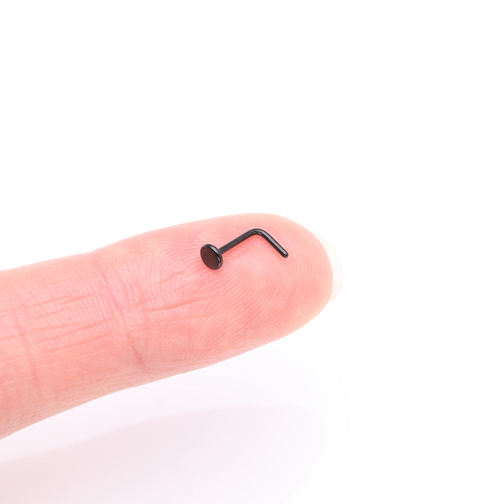 Detail View 2 of Implant Grade Titanium Blackline Circle Icon L-Shaped Nose Ring