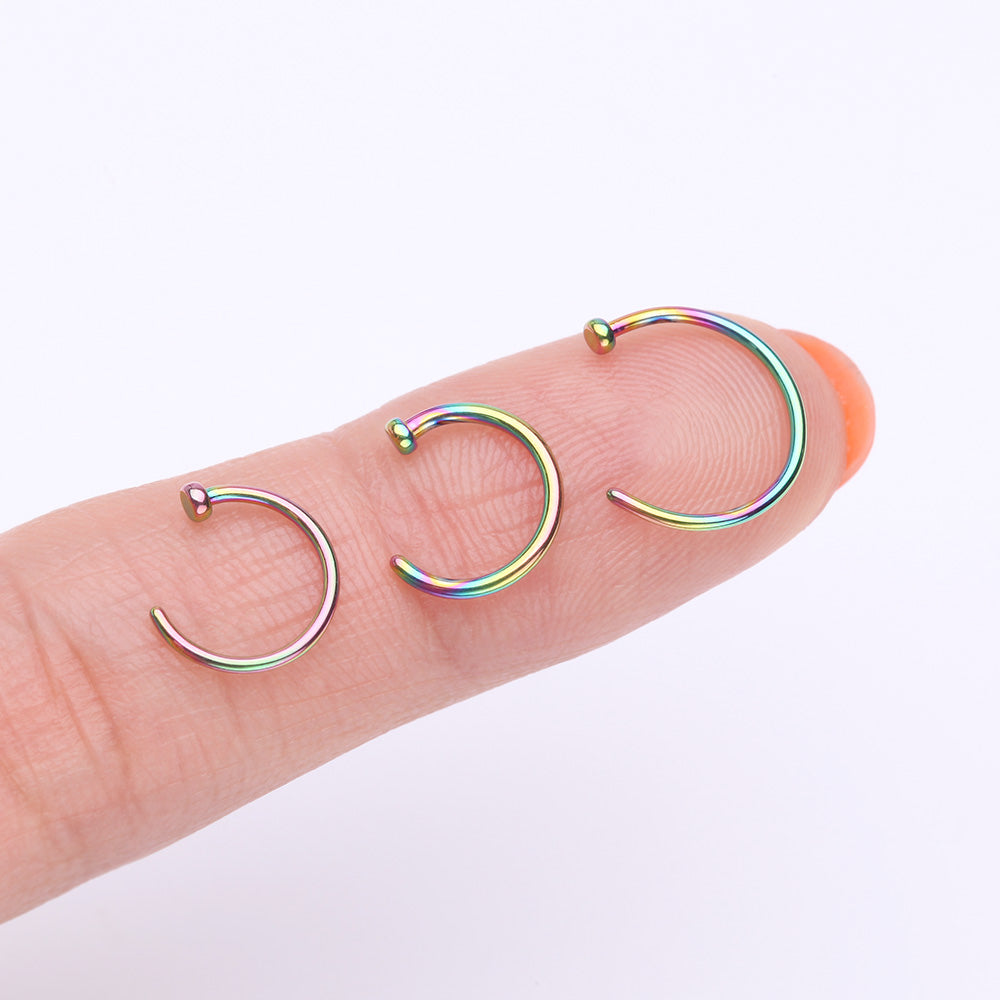 Detail View 2 of Implant Grade Titanium PVD Colorline Basic Nose Hoop Ring-Rainbow