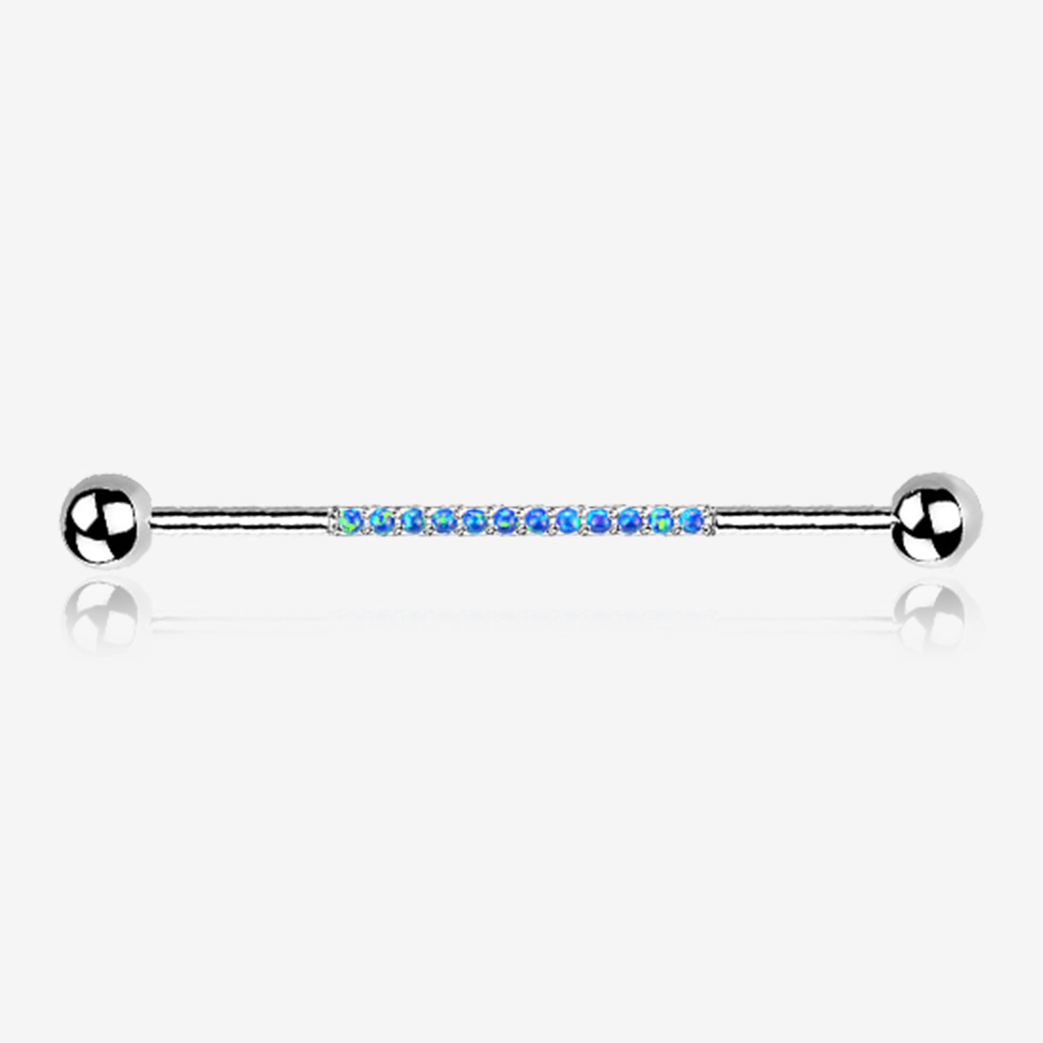 Implant Grade Titanium Sparkle Lined Fire Opal Industrial Barbell-Blue Opal