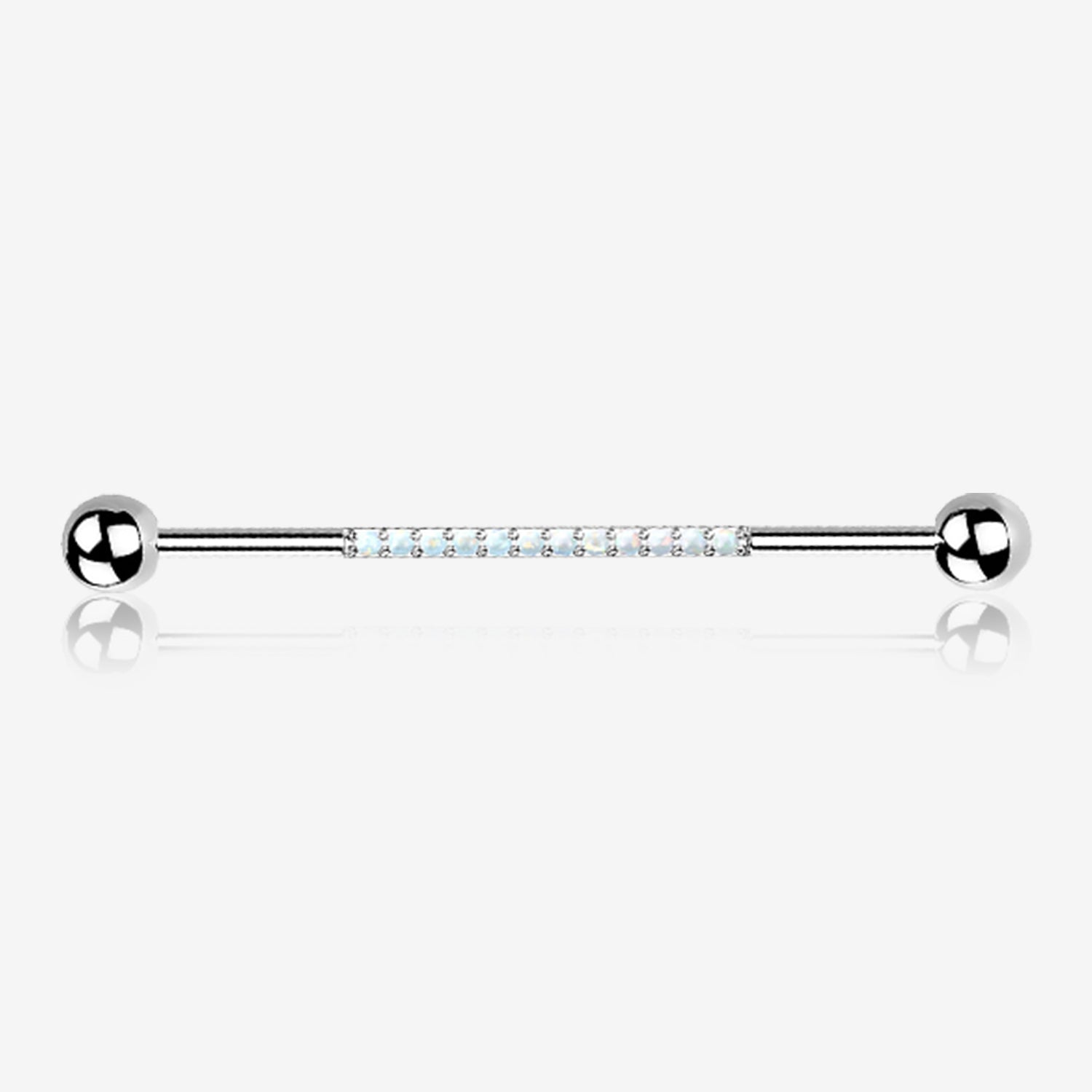 Implant Grade Titanium Sparkle Lined Fire Opal Industrial Barbell-White Opal