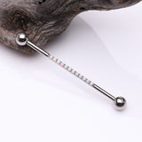 Detail View 1 of Implant Grade Titanium Sparkle Lined Fire Opal Industrial Barbell-White Opal