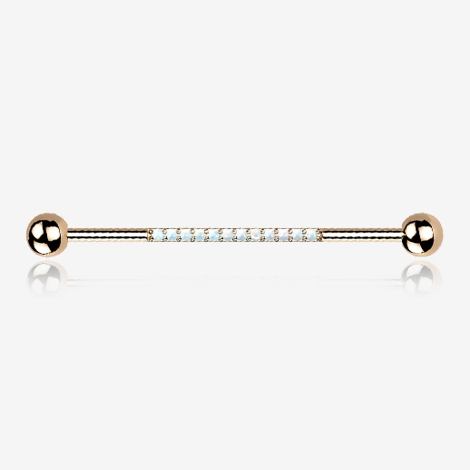 Implant Grade Titanium Rose Gold Sparkle Lined Fire Opal Industrial Barbell-White Opal