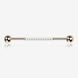 Implant Grade Titanium Rose Gold Sparkle Lined Fire Opal Industrial Barbell-White Opal