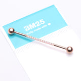 Detail View 2 of Implant Grade Titanium Rose Gold Sparkle Lined Fire Opal Industrial Barbell-White Opal