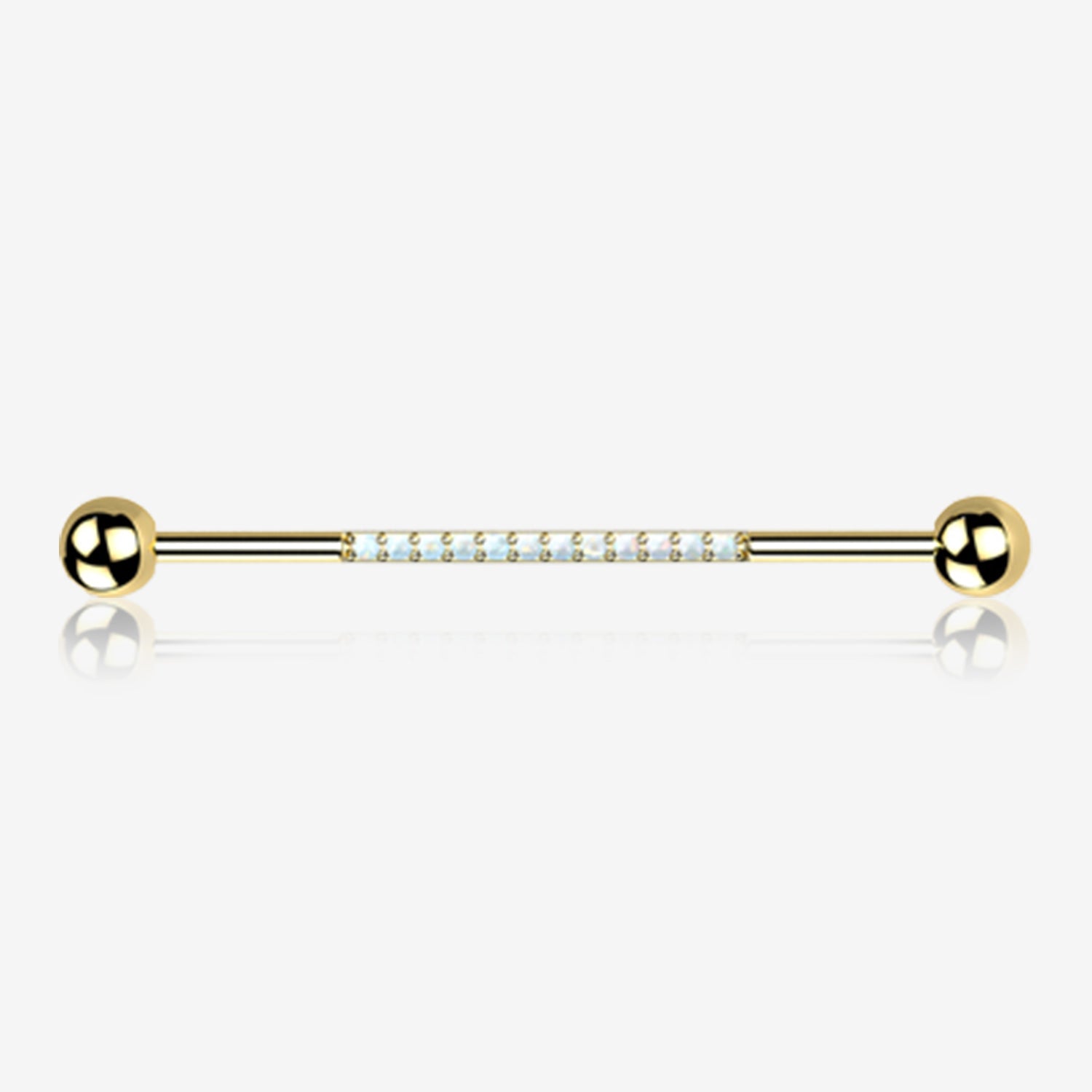 Implant Grade Titanium Golden Sparkle Lined Fire Opal Industrial Barbell-White Opal