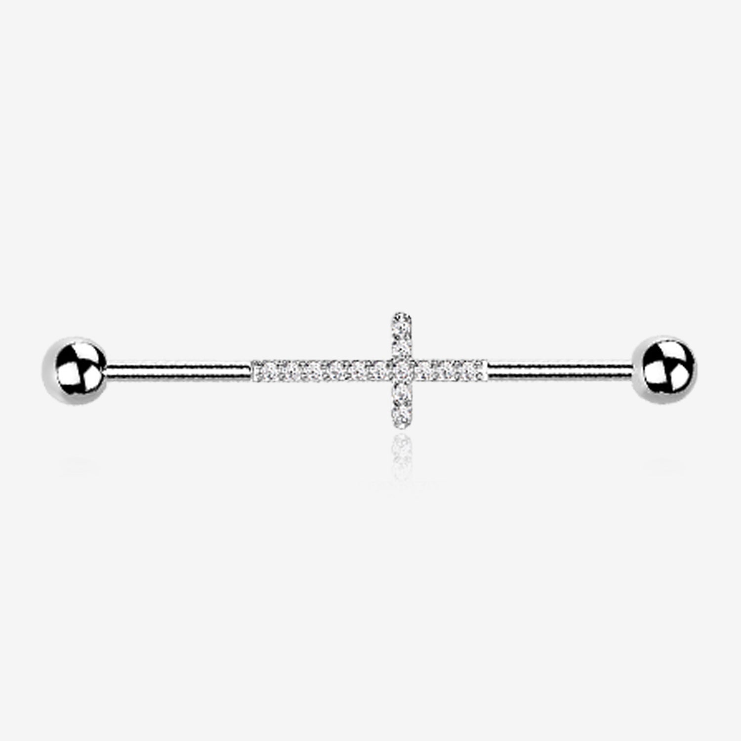 Implant Grade Titanium Sparkle Lined Multi-Gem Cross Industrial Barbell-Clear Gem