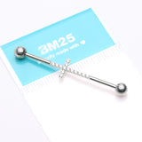 Detail View 2 of Implant Grade Titanium Sparkle Lined Multi-Gem Cross Industrial Barbell-Clear Gem
