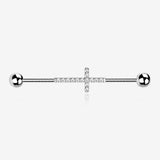 Implant Grade Titanium Sparkle Lined Multi-Gem Cross Industrial Barbell