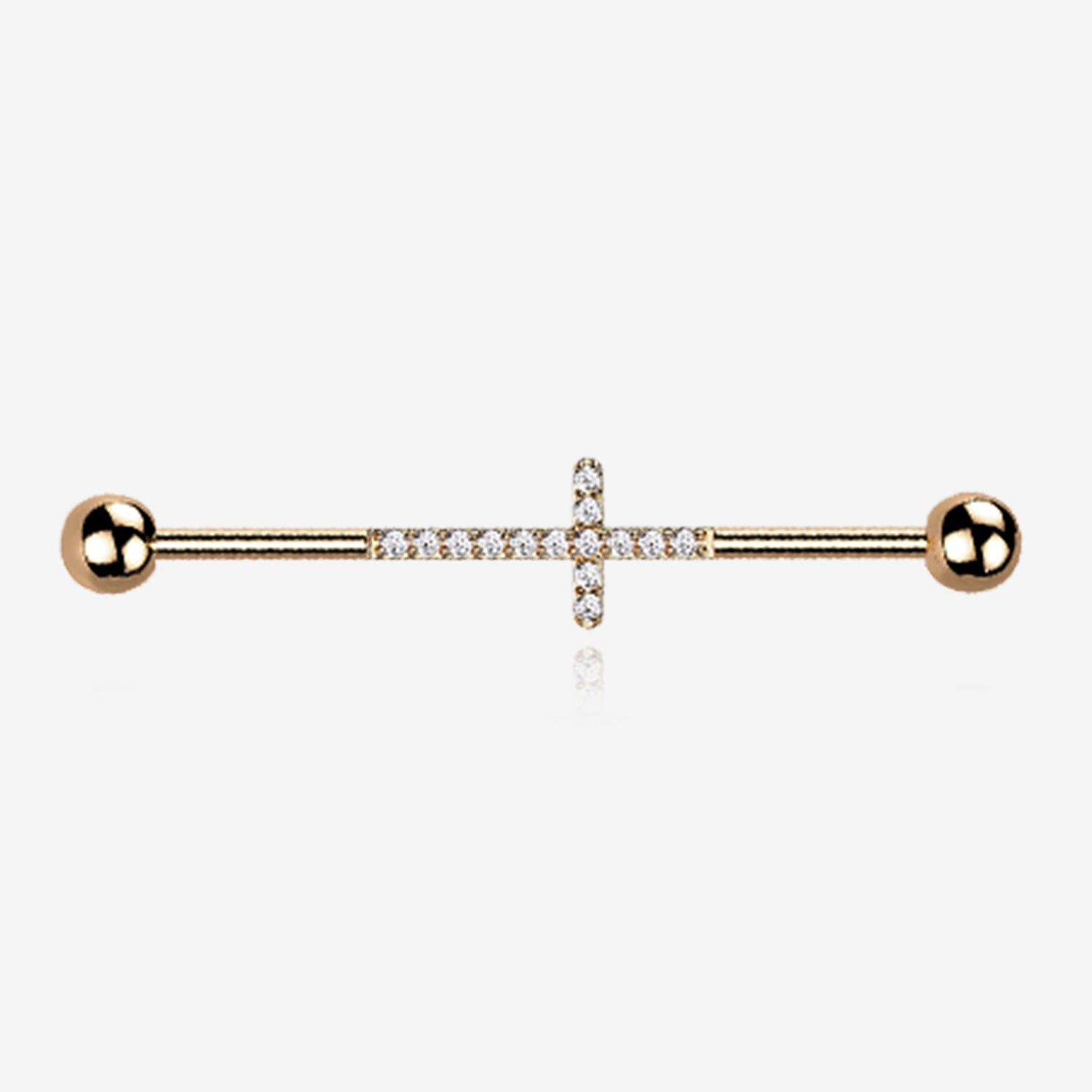 Implant Grade Titanium Rose Gold Sparkle Lined Multi-Gem Cross Industrial Barbell-Clear Gem