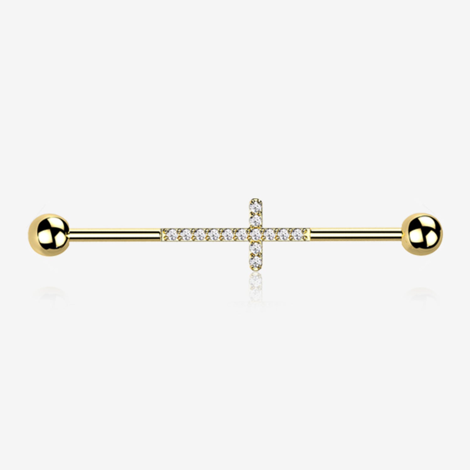 Implant Grade Titanium Golden Sparkle Lined Multi-Gem Cross Industrial Barbell-Clear Gem