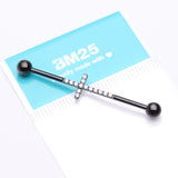 Detail View 2 of Implant Grade Titanium Blackline Sparkle Lined Multi-Gem Cross Industrial Barbell-Clear Gem