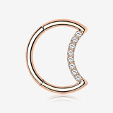 Implant Grade Titanium Rose Gold Crescent Moon Sparkle Clicker Hoop Ring-Clear Gem