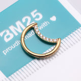 Detail View 4 of Implant Grade Titanium Golden Crescent Moon Sparkle Clicker Hoop Ring-Clear Gem