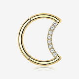 Implant Grade Titanium Golden Crescent Moon Sparkle Clicker Hoop Ring