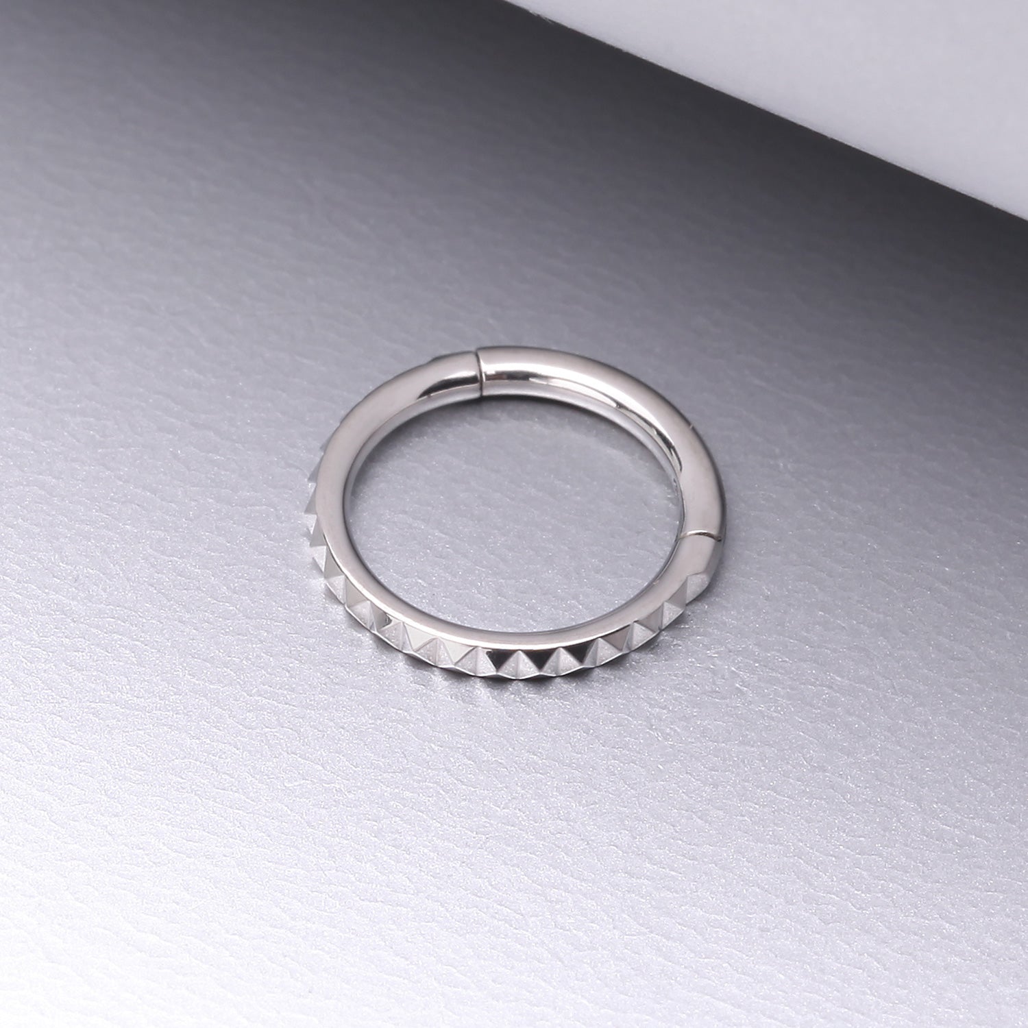Detail View 1 of Implant Grade Titanium Pyramid Studded Geometric Seamless Clicker Hoop Ring