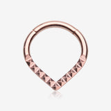 Implant Grade Titanium Rose Gold Pyramid Studded Chevron Seamless Clicker Hoop Ring
