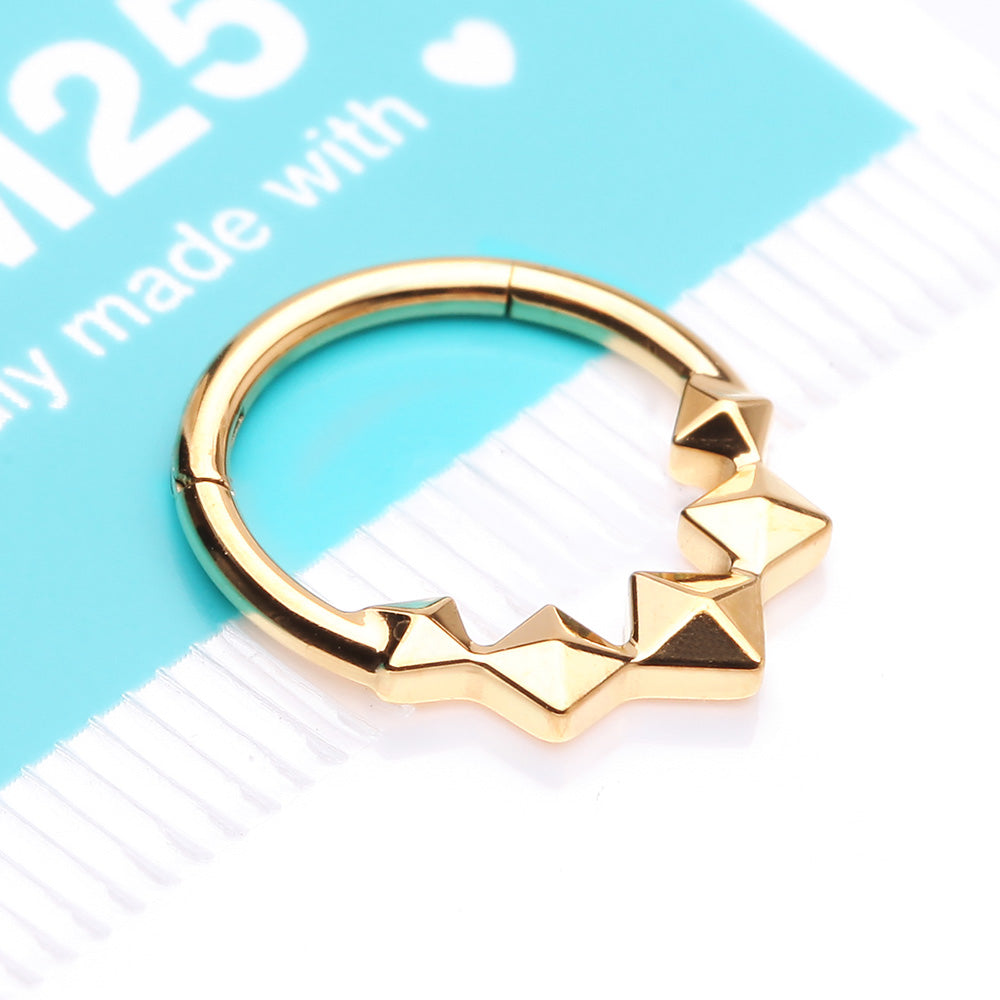 Detail View 4 of Implant Grade Titanium Golden Square Pyramid Prism Cascade Clicker Hoop Ring