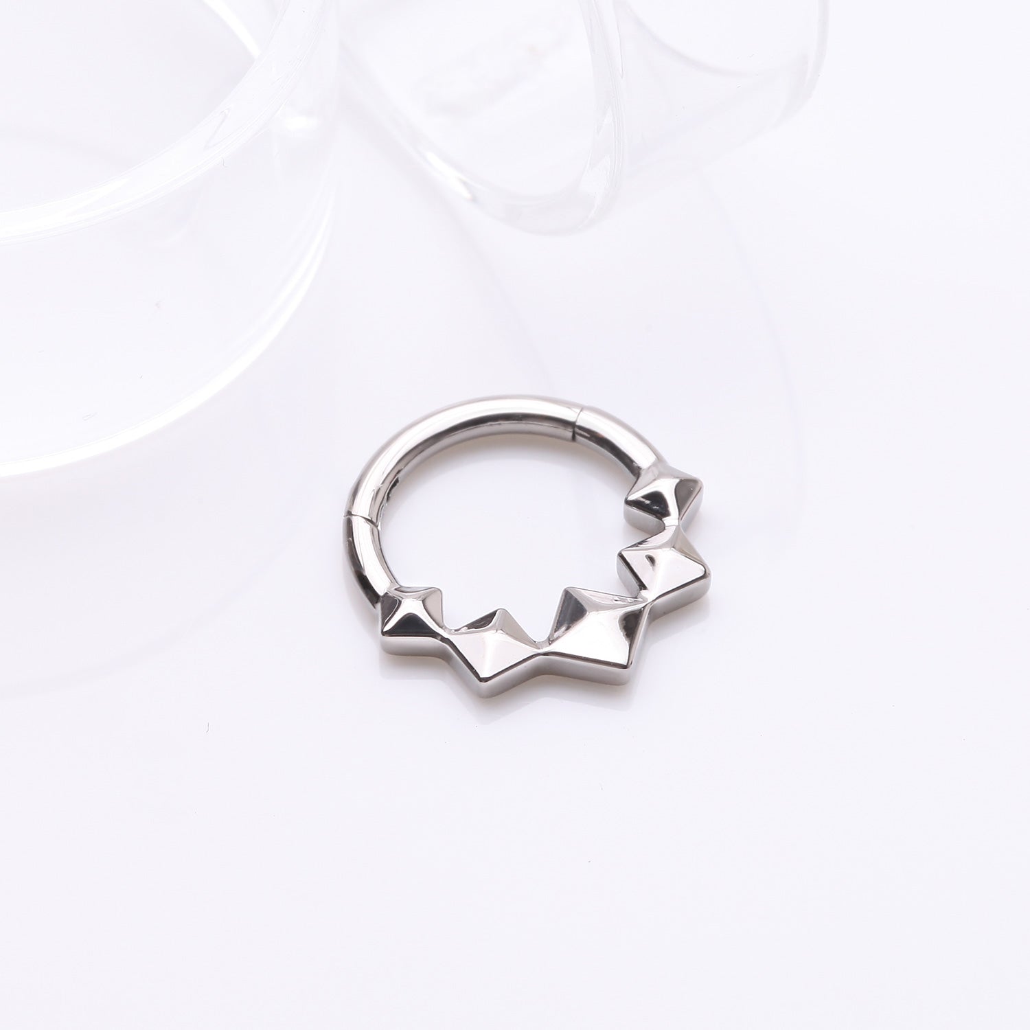 Detail View 1 of Implant Grade Titanium Square Pyramid Prism Cascade Clicker Hoop Ring