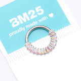 Detail View 4 of Implant Grade Titanium Pave Baguette Sparkle Clicker Hoop Ring-Aurora Borealis