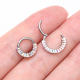 Detail View 3 of Implant Grade Titanium Pave Baguette Sparkle Clicker Hoop Ring-Aurora Borealis