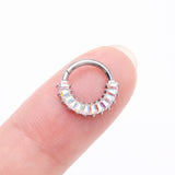 Detail View 2 of Implant Grade Titanium Pave Baguette Sparkle Clicker Hoop Ring-Aurora Borealis